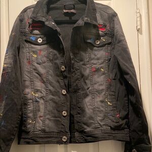 Black Denim Jacket with Paint Splatter